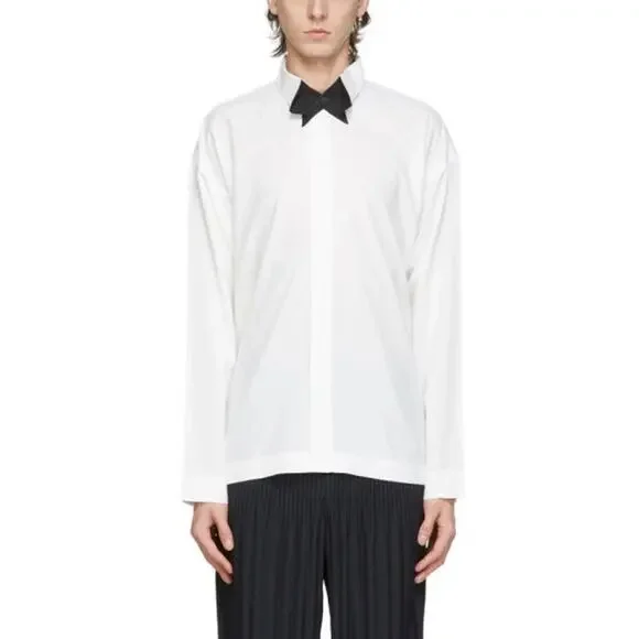 Homme Plisse Issey Miyake White Shirt Bow Tie Collar Print Size 2 Japan